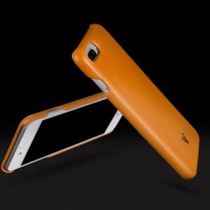 Dynamic image of sleek orange phone cases in a minimalist style, emphasizing modern technology and design.